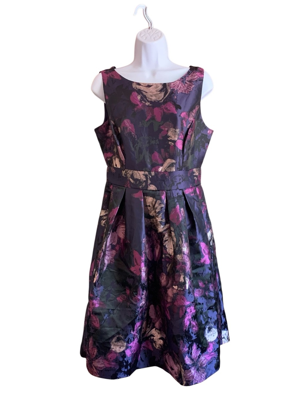 NWT Eliza J Black Floral Jacquard Fit-and-Flare Midi Dress Size 6